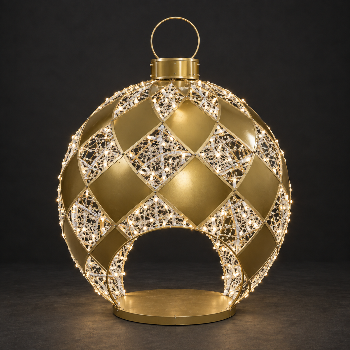 Ornament 2 Sculpture β illuminated sculpture with beaded mini lights, dark studio view