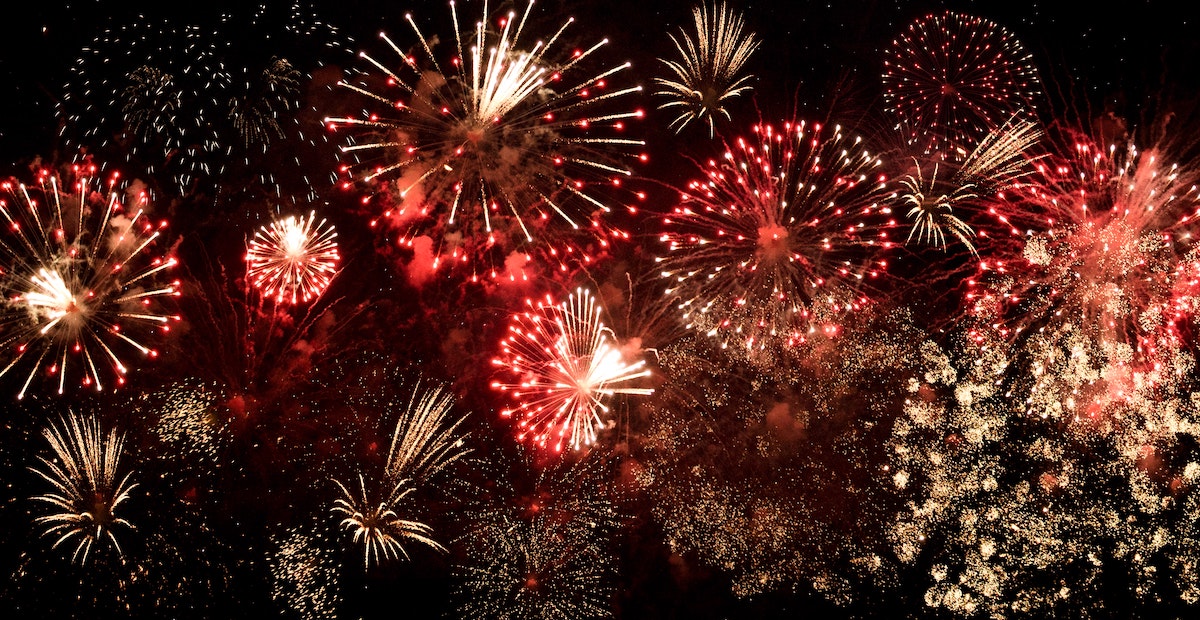 Red and white fireworks display