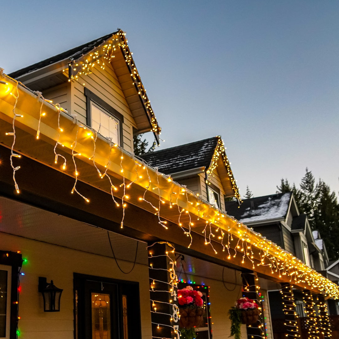 Icicle Lights Hanging Off Roofline
