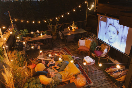 Create a Backyard Movie Theater with Holiday Lights