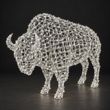 Bison Sculpture — illuminated sculpture with beaded mini lights, dark studio view