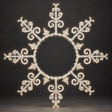 Halo Snowflake Polemount — illuminated sculpture with beaded mini lights, dark studio view