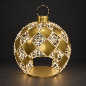 Ornament 2 Sculpture — illuminated sculpture with beaded mini lights, dark studio view