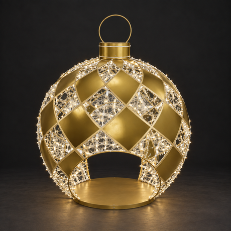 Ornament 2 Sculpture — illuminated sculpture with beaded mini lights, dark studio view