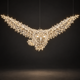 Owl Sculpture — illuminated sculpture with beaded mini lights, dark studio view