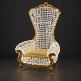 Santa’s Chair Sculpture — illuminated sculpture with beaded mini lights, dark studio view