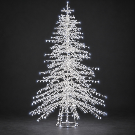 Tree Sculpture — illuminated sculpture with beaded mini lights, dark studio view