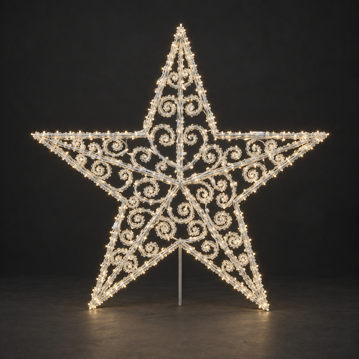 Treetop Sculpture — illuminated sculpture with beaded mini lights, dark studio view